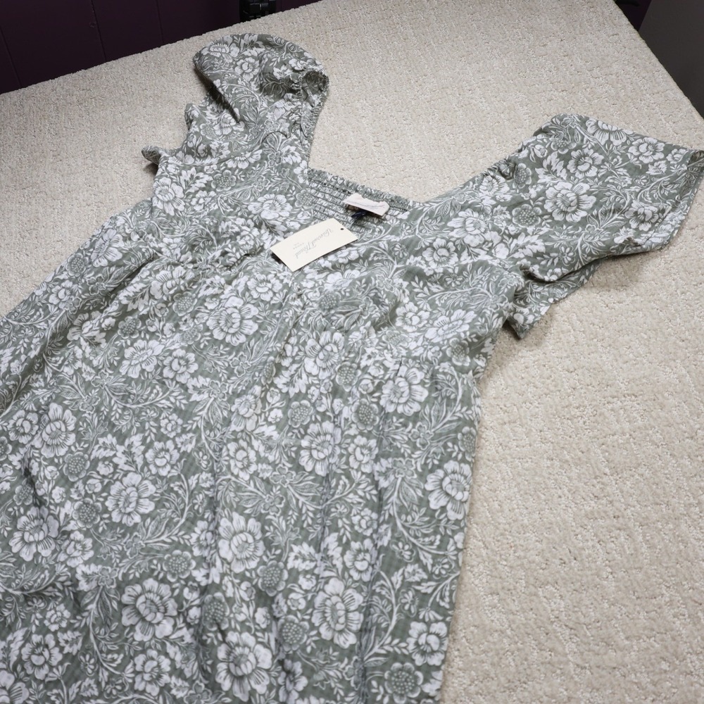 Universal Thread Olive Floral Flutter Sleeve Smocked Midi Dress XL Cottagecore
